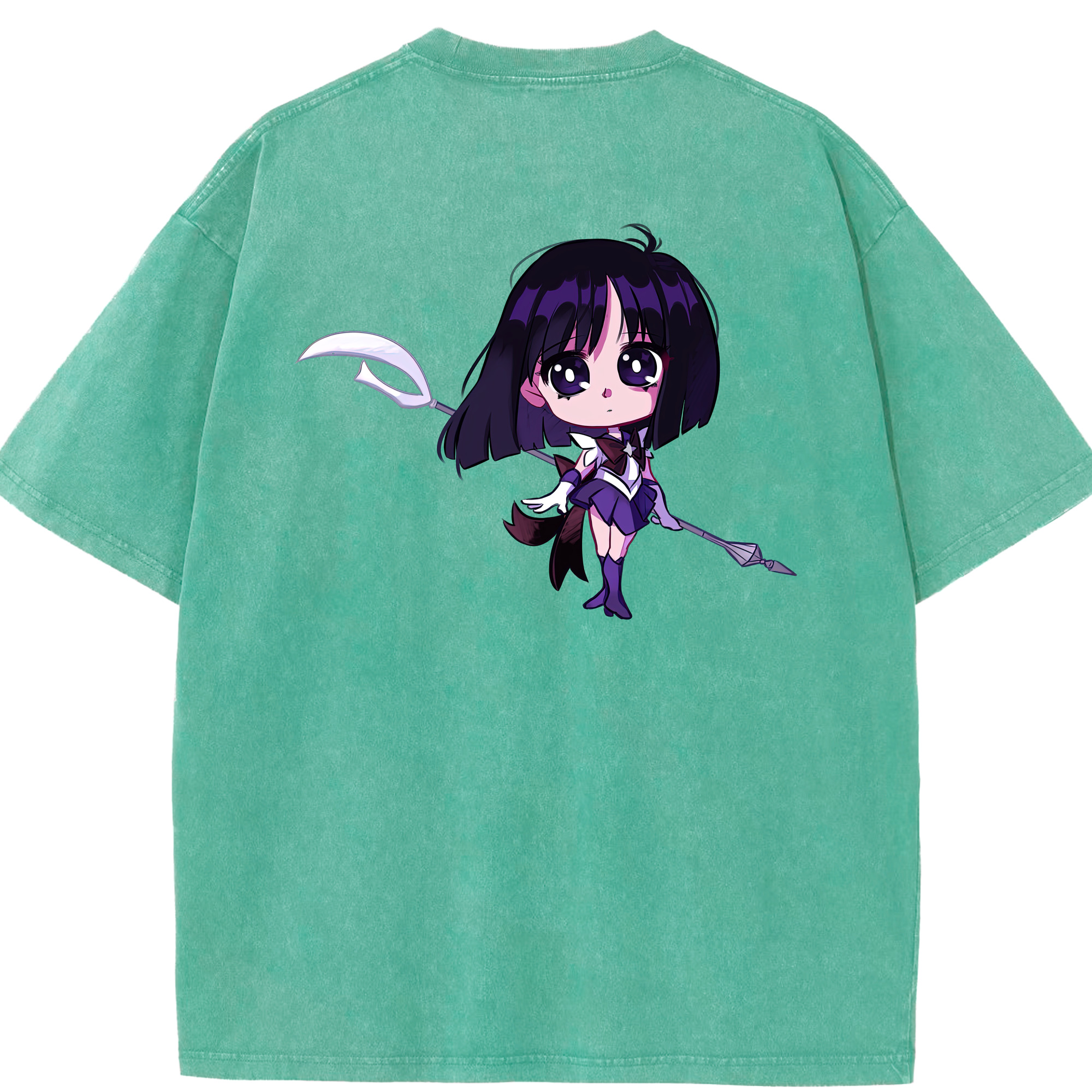 （画像用） 美少女戦士セーラームーン 土萠ほたる Sailor Moon Tomoe Hotaru （セーラーサターン；Sailor Saturn） 綿100% ヴィンテージ風 半袖Tシャツ（背面プリント）